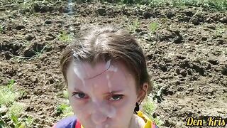 Facial compilation of a cute schoolgirl getting a lot of warm cum on her face and hair