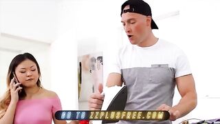 Lulu Chu catches her roommate Zac Wild spying on her and gets intimate