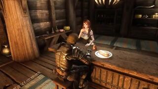 A hot woman Ysolda has sex with a traveler in her tavern