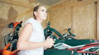 The hot babe is being fucked after repairing the motorcycle, a steamy encounter