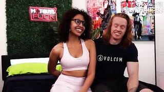 Redhead muscle dude drilled by Latina slut in gonzo style