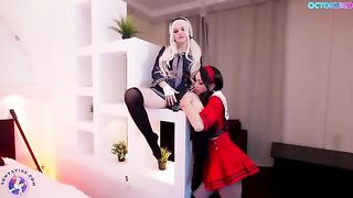 Octokuro's cosplay girl pussy licking and fisting with a big dildo