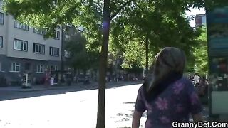 Freckles old lady with huge boobs rides a strong dick