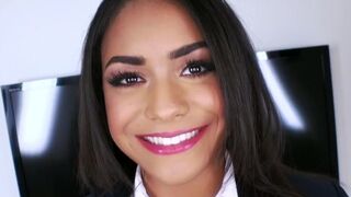 The cute schoolgirl Nicole Bexley is hungry for cock and will suck it dry