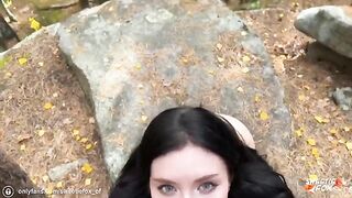 Babe fucked hard in the woods by a guy with big cock