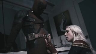 Deadpool fucks blonde Captain Marvel with huge boobs in a parody scene
