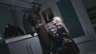 Deadpool fucks blonde Captain Marvel with huge boobs in a parody scene
