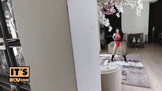 Skinny babe Brenna Sparks rides her stepdad’s cock in POV with juicy pussy