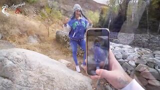 A hot blowjob in nature after a photo shoot with young tourists