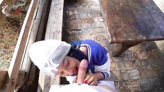 A hot blowjob in nature after a photo shoot with young tourists