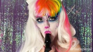 Rainbow dildo creates opulence for Adriana Chechik in Halloween scene