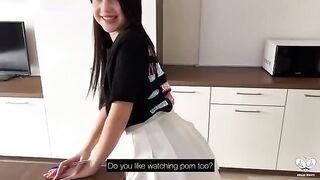 The MYDRIASIS T-shirt girl got fucked hard in the kitchen for not doing homework