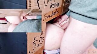 A girl got her pussy filled with cum through the glory hole three times
