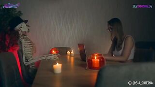 Halloween is a perfect excuse for an intense lesbian encounter with a strapon