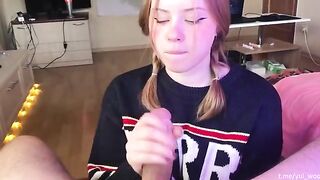 A cute student has a gentle blowjob and receives a lot of sperm