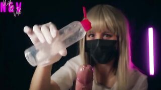 A nurse in rubber makes a guy cum twice through her skilful handjob