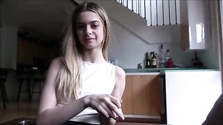 The petite girl practices sex with her stepfather using a role play