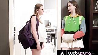 The horny 18-year-old girl Hazel Moore eats her bestie’s pussy in the classroom