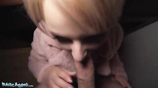 Short hair blonde picked up by agent at the bus stop