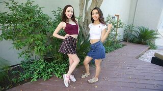 Two stepdaughters share a hot daddy in a taboo scene
