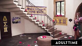 Hot busty housekeeper gets fucked by college frat in intense scene