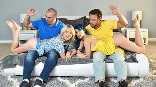 Cute girls Kate Bloom and Jewelz Blu get punished and fucked by their stepdads