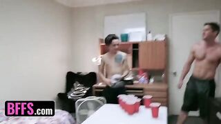Two roommates fucking with their girlfriends in a hardcore orgy