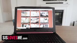 Curious step sister Violet Rain catches her bro watching porn