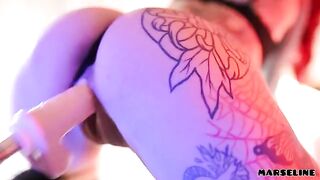 Marseline, the tattooed beauty, gets fucked by a machine in a steamy solo session