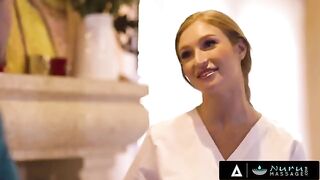 The busty redhead Skylar Snow gets naked for her client