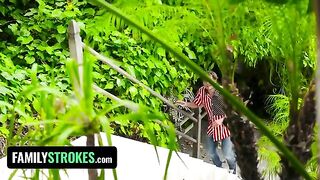 Two playful teens got caught painting their tits on 4th of July