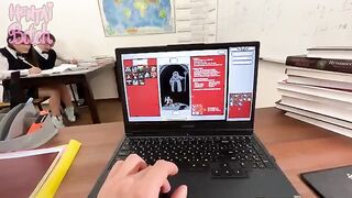The teacher called the girl to the desk and fucked her hard