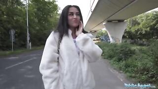 A hot petite teen nearly gets hit by a taxi and gets fucked