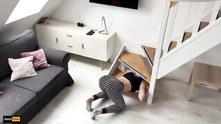 The stepbrother set a trap for his stepsister, who got stuck again