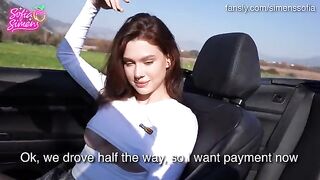 A red-head slut gets fucked hard in the car for cash
