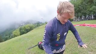 A girl squirts while paragliding in 2200 m above the sea, an extreme act