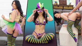 Lulu Chu celebrates Mardi Gras with intense action, showcasing her petite prowess