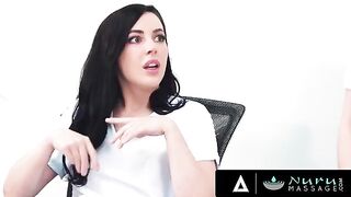 A sexy brunette, Whitney Wright, and her colleague get fucked by their friend with a big dick