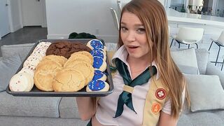 The girl is motivated to sell cookies, and the man buys her for sex