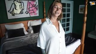 Blonde amateur MILF fucked in the hotel room with a real toy