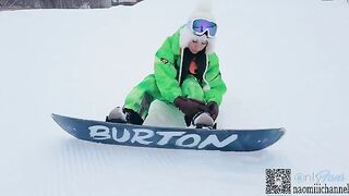 A girl was snowboarding without clothes at the ski resort