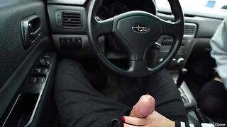A blonde babe met a fan and gave him a blowjob right in the car!