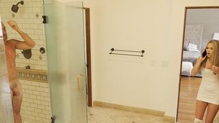 Athena Faris sneaks into the shower with her stepdad, setting the stage for a steamy encounter