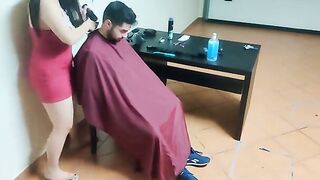 The man got a haircut from an extra-hot mature and more