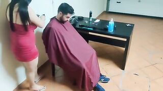 The man got a haircut from an extra-hot mature and more