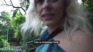 Blonde MILF with natural tits and nice pussy flaps gets banged outdoors by agent