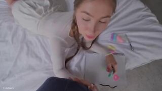 Cute stepsister tries making a blowjob for the first time
