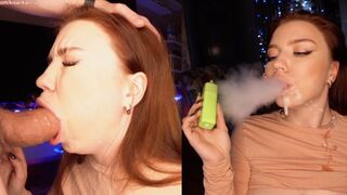 A smoking hot girl is making a deepthroat blowjob