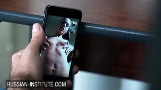 A video call with her boyfriend got the petite teen aroused