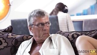 Old man fucked his son's young girlfriend, ending with a messy face